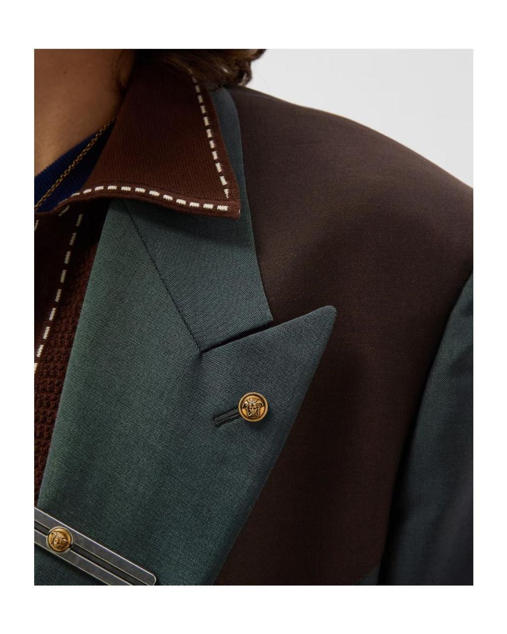 Versace Black Contrast Panel Double Breasted Blazer for men