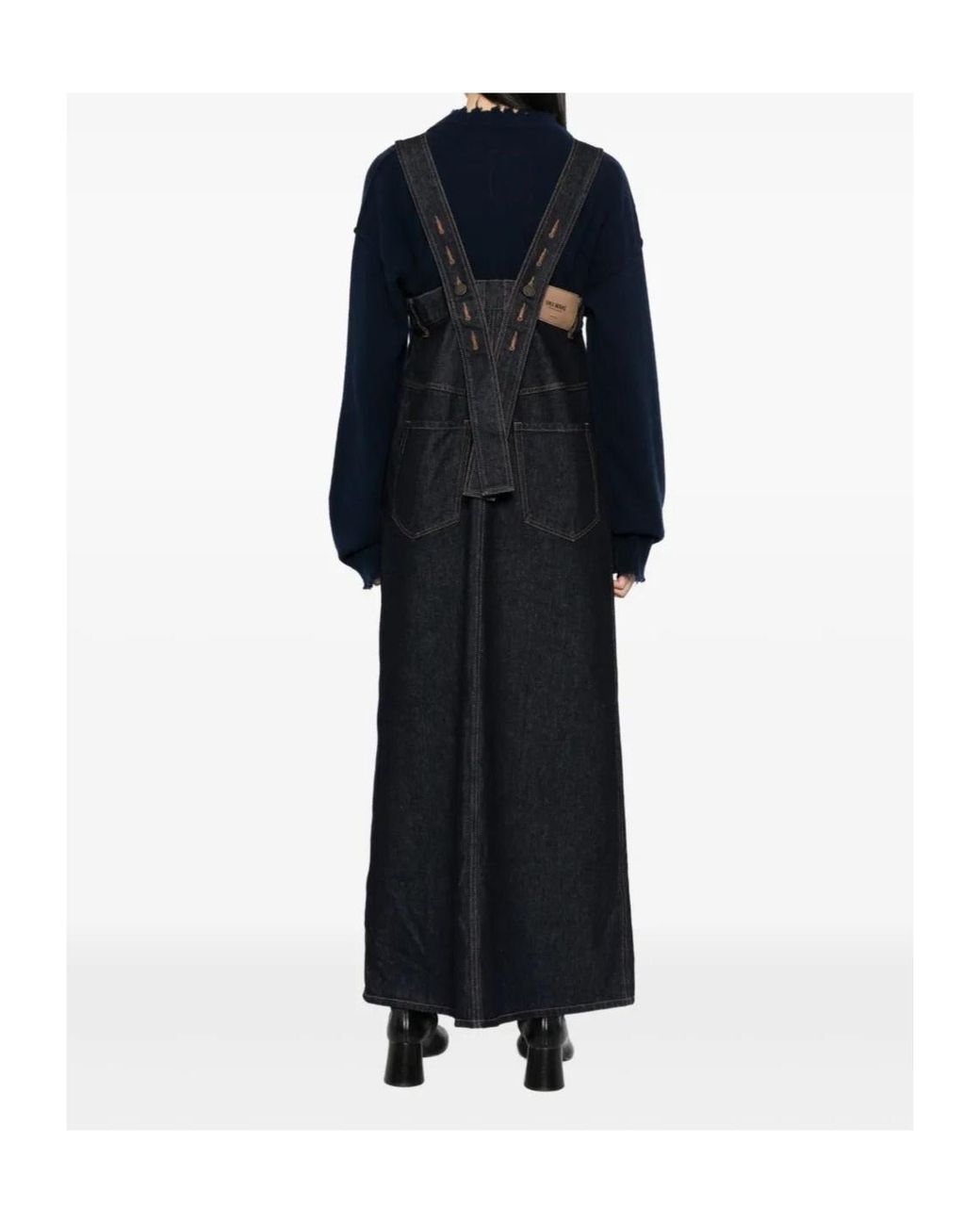 Uma Wang Black Denim Overalls Skirt