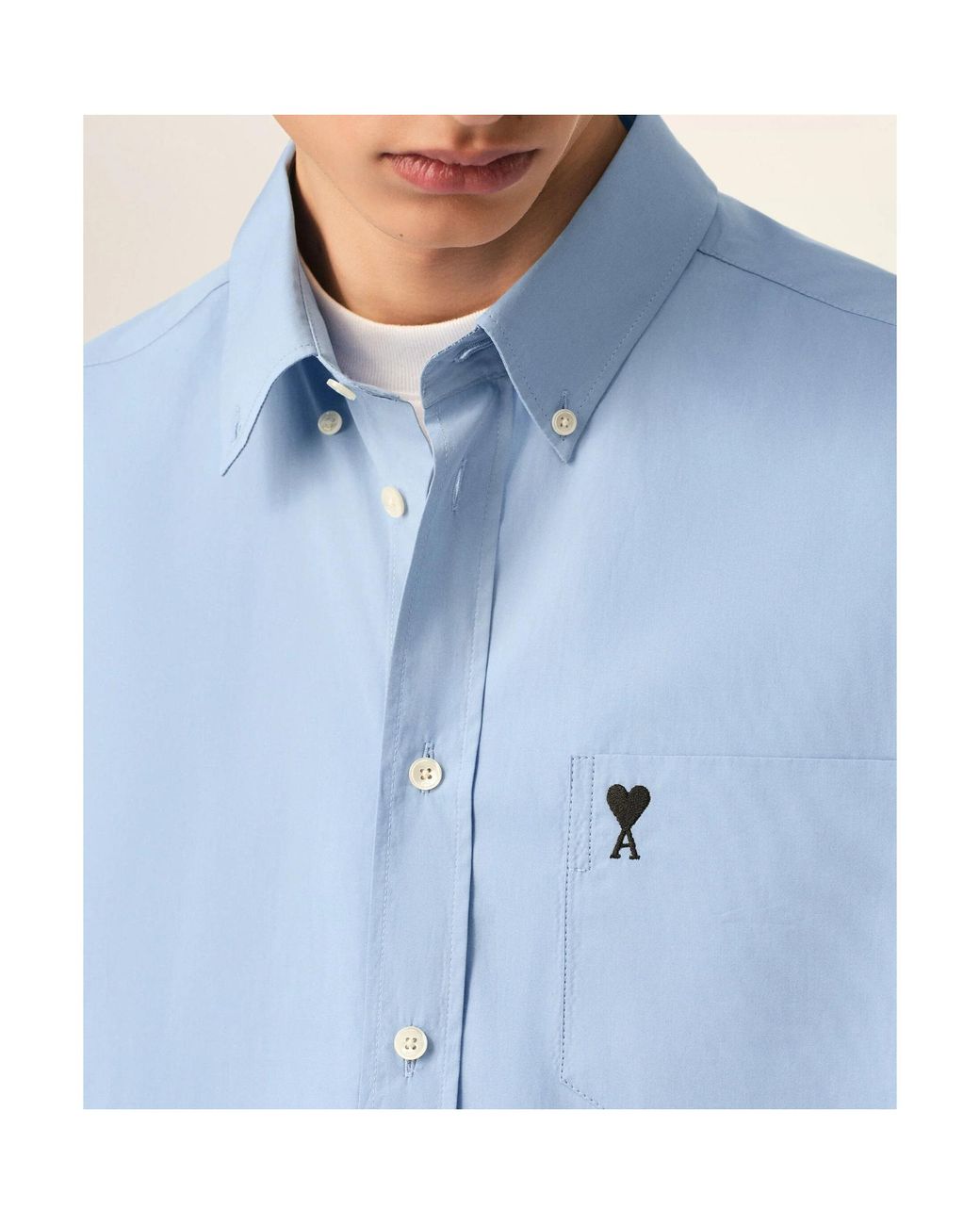 AMI Blue Boxy Cotton Shirt With Ami De Coeur for men