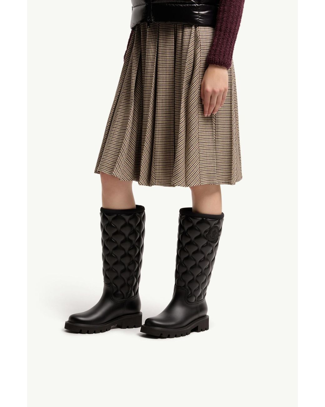 Moncler Black Quilted Knee-High Rain Boots
