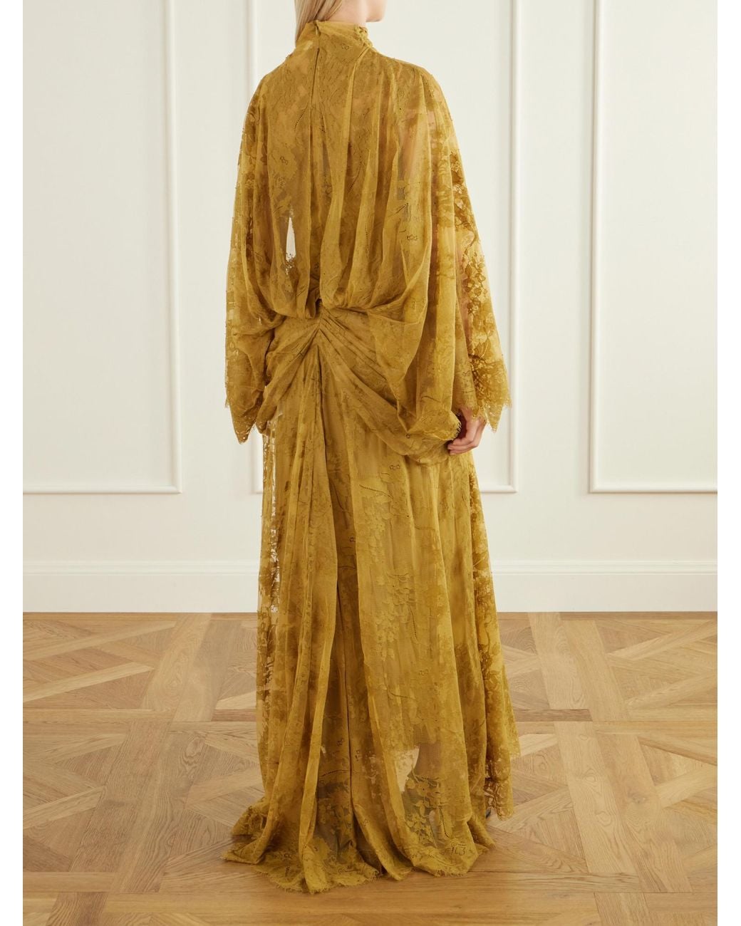 Zimmermann Metallic Bow-Detail Gathered Lace Gown