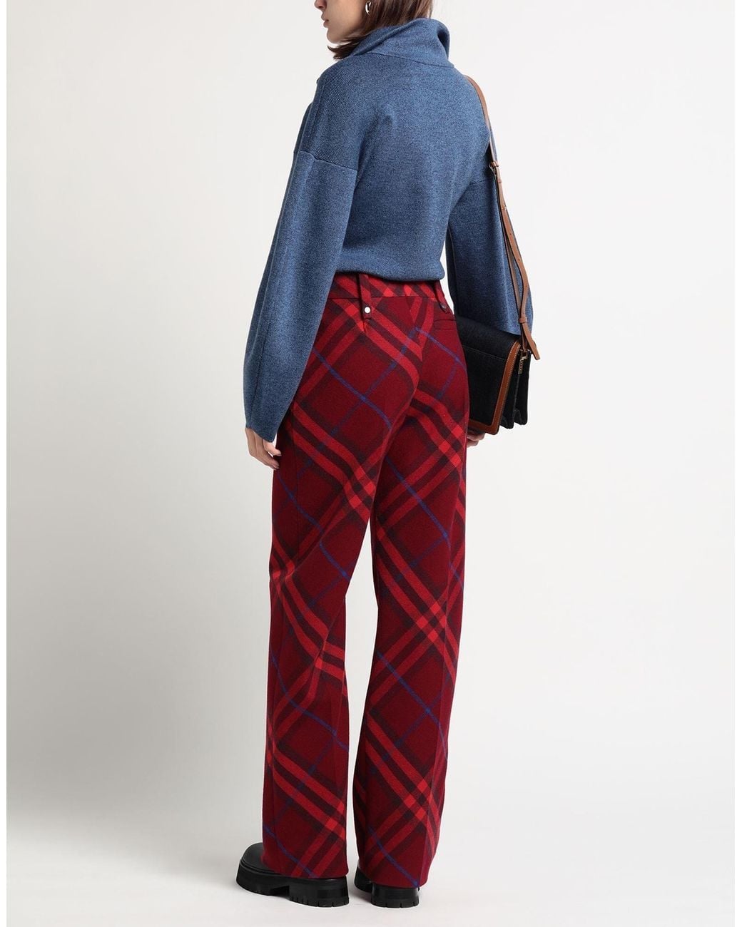 Burberry Red Plaid High-Waist Straight-Leg Pants