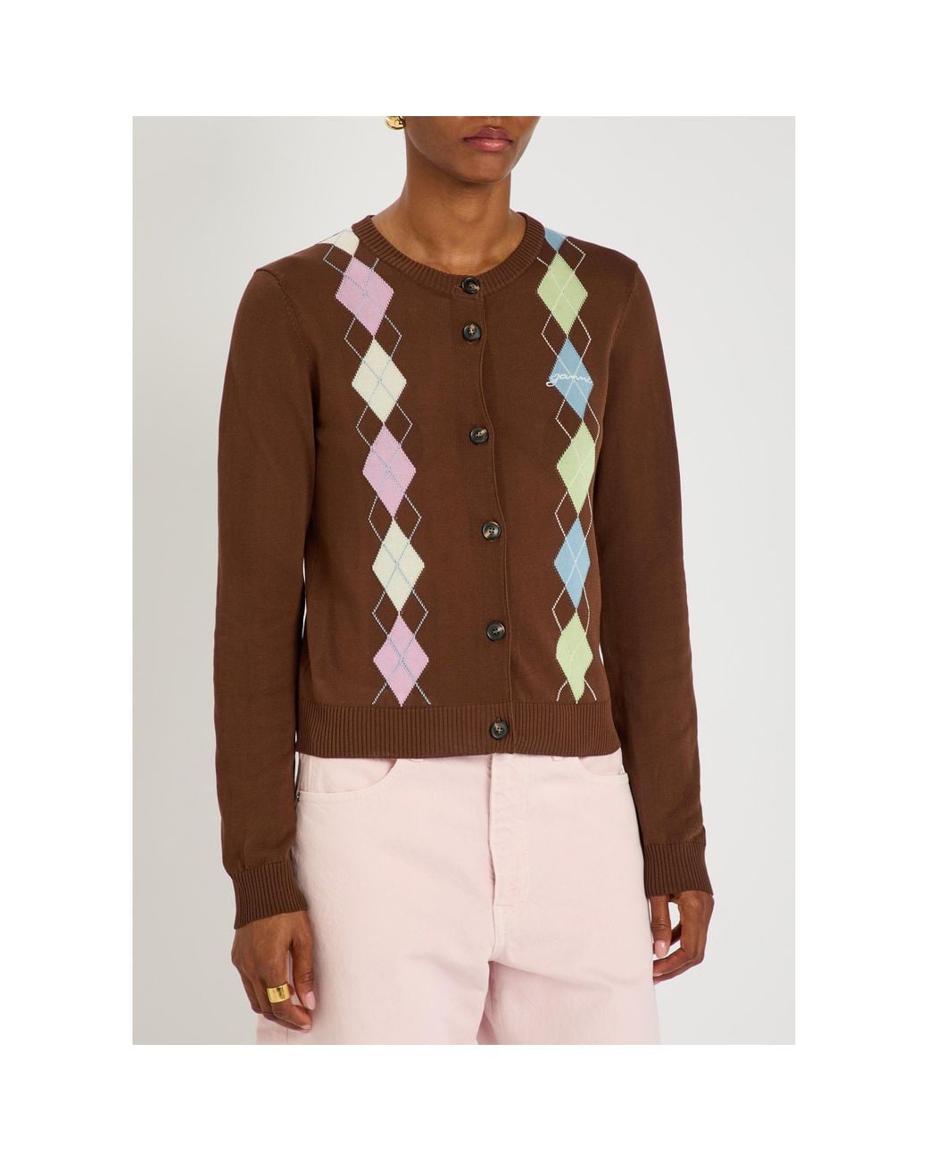 Ganni Brown Cotton Slim-Fit Cardigan