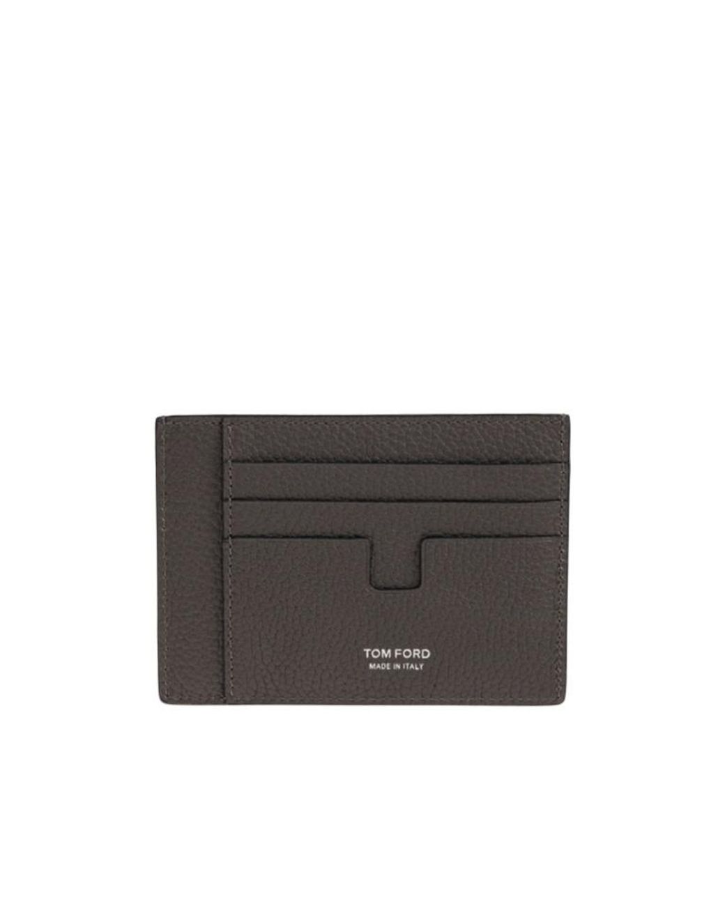 Tom Ford Gray T-Line Grained Leather Cardholder for men
