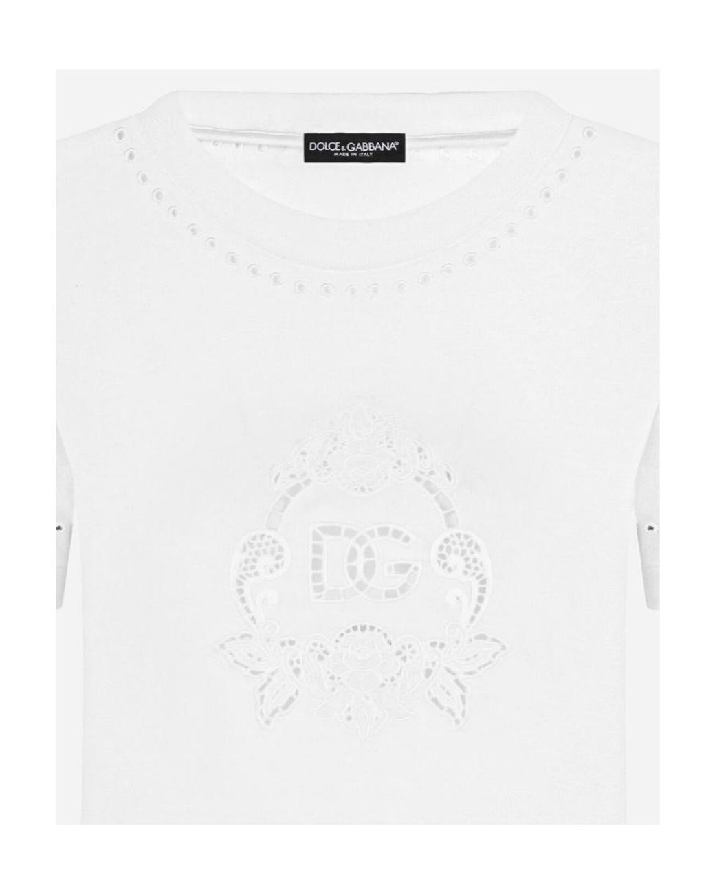 Dolce & Gabbana White Dg Openwork Embroidery Jersey T-Shirt