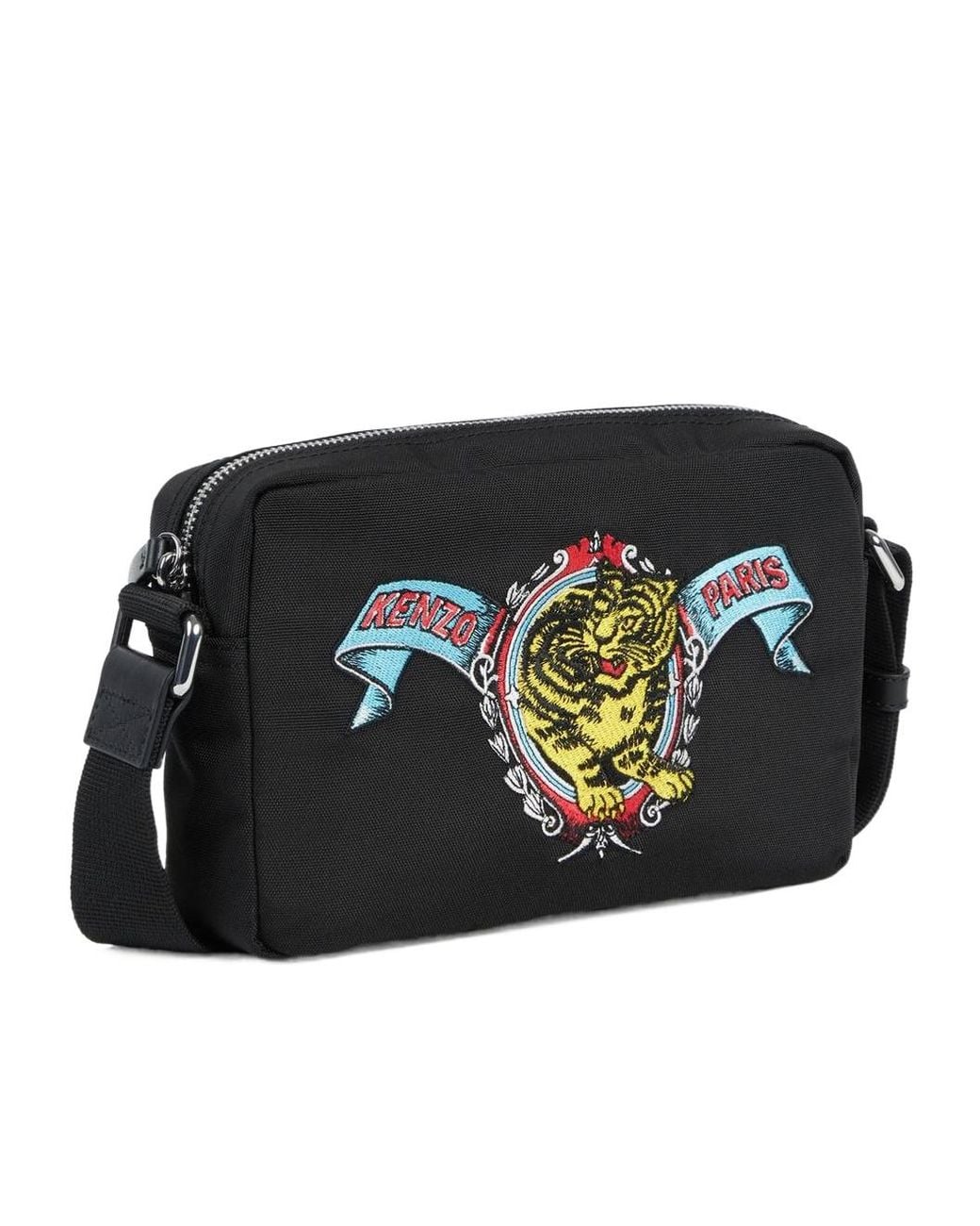 KENZO Black Tiger Embroidered Messenger Bag for men