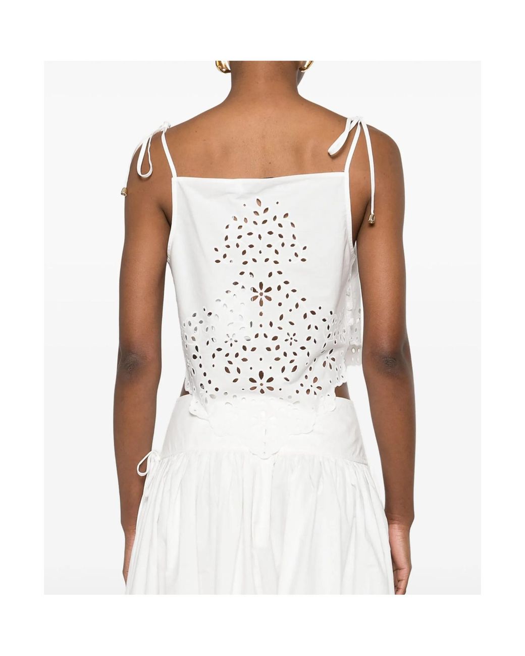 Self-Portrait White Embroidered Asymmetric Hem Top
