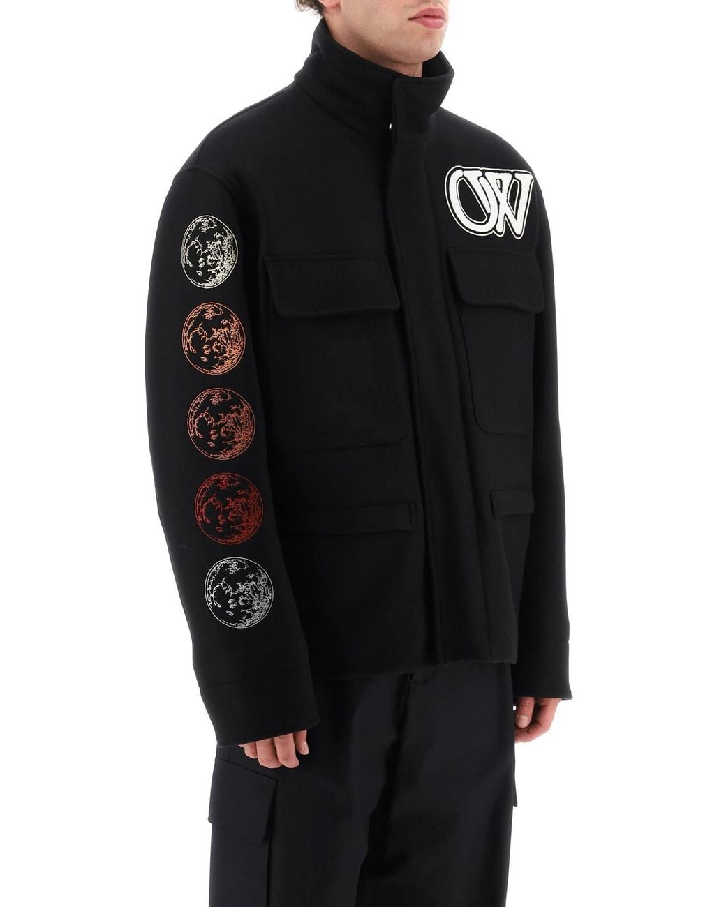 Off-White c/o Virgil Abloh Black Graphic Printed Buttoned Jacket for men