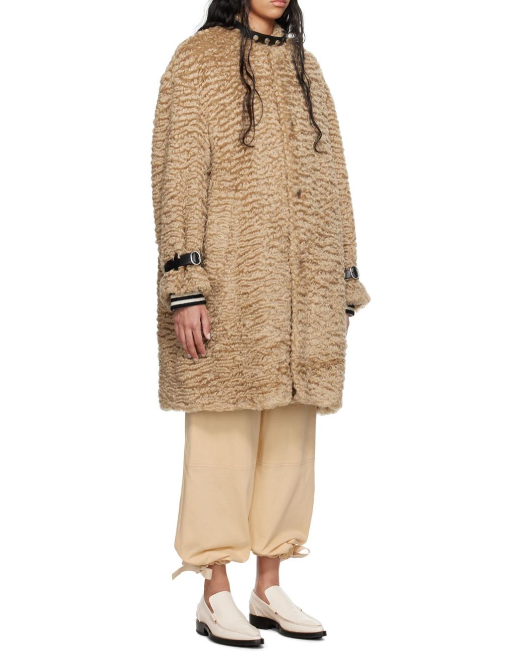 Jil Sander Natural Detachable Leather Neck Strap Calf-Length Coat