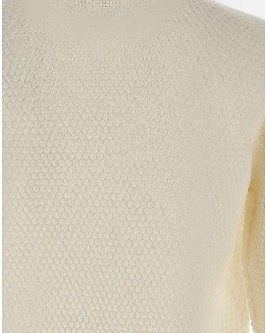 Kangra Cashmere White Kangra Textured Crew Neck Knitted Sweater for men