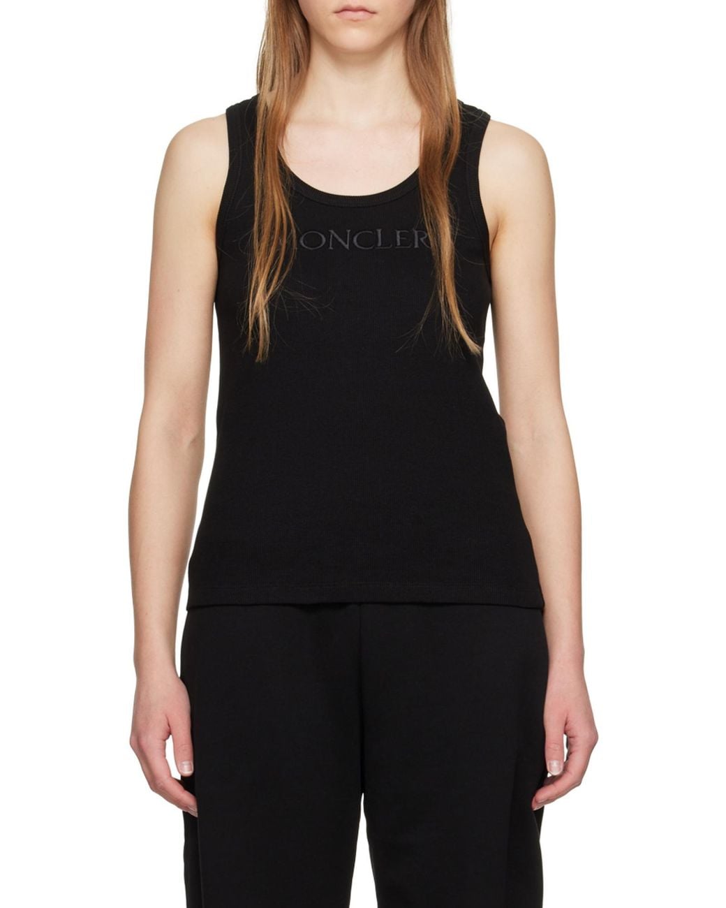 Moncler Black Logo Embroidered Ribbed Tank Top