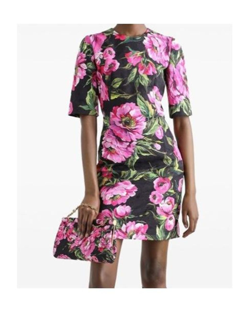 Dolce & Gabbana Pink Floral Printed Short-Sleeved Dress