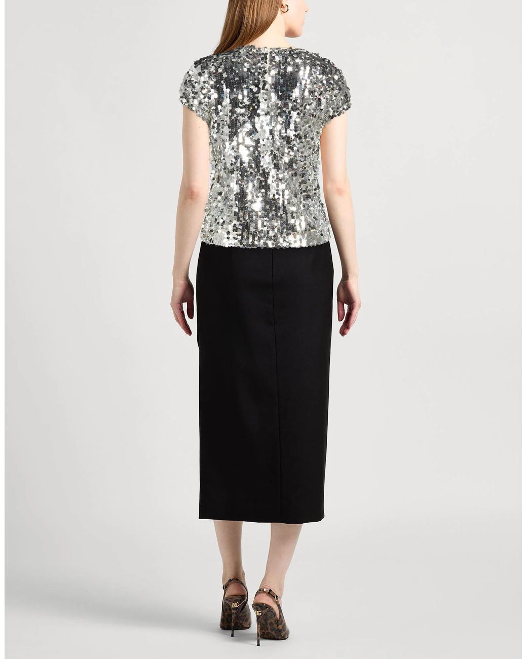 Dolce & Gabbana Metallic Stylish Solid-Colored Mesh Sequin T-Shirt