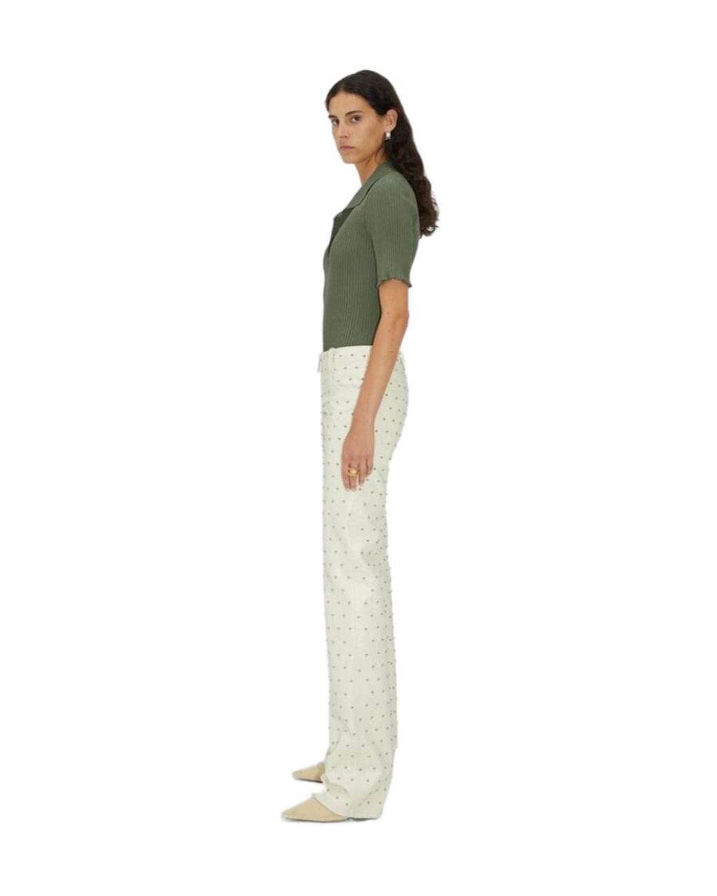 Bottega Veneta Green Ribbed-Knit Polo Top