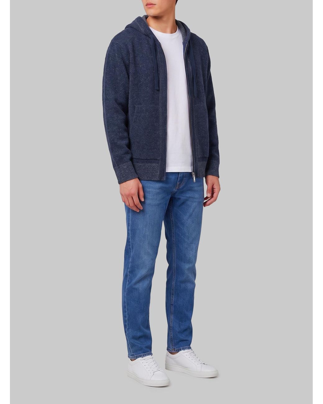 Roberto Collina Blue Zip-Up Hooded Knit Cardigan for men