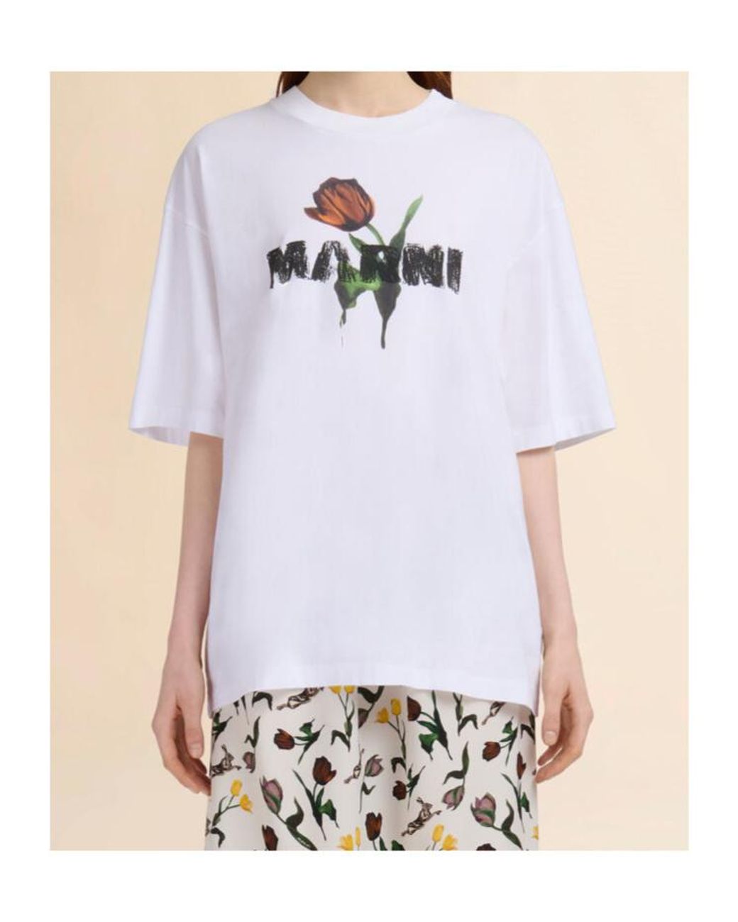 Marni White Tulip Printed Crewneck T-Shirt