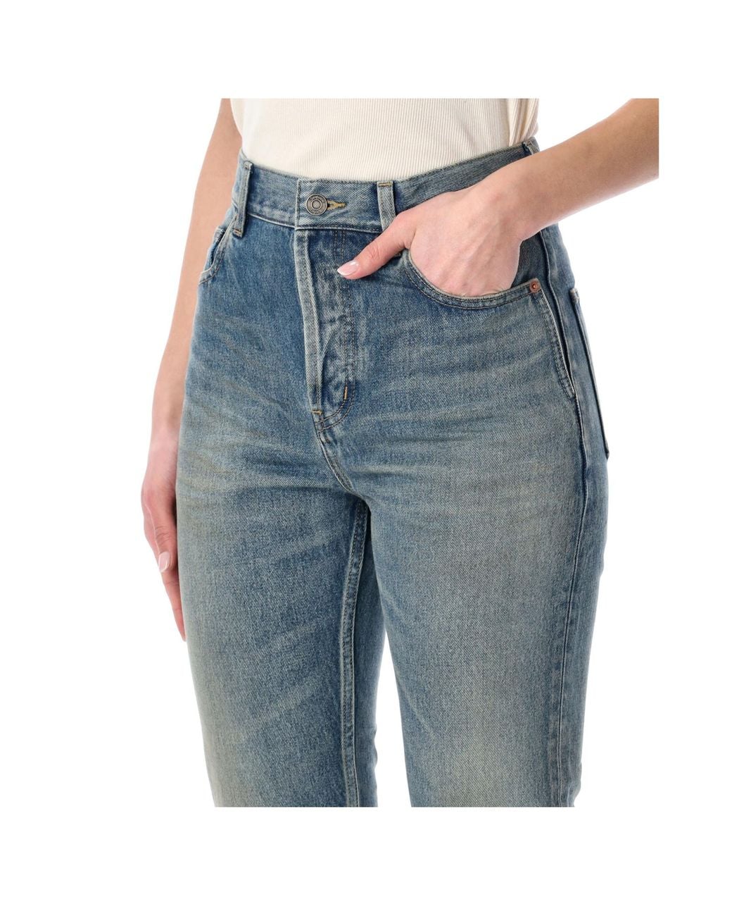 Saint Laurent Blue 90's High-Rise Cropped Slim Jeans