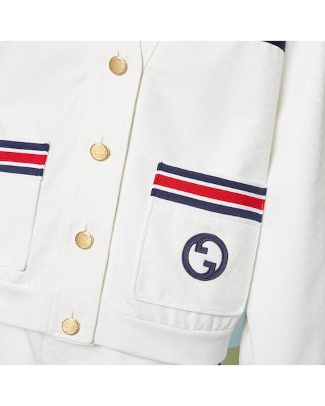 Gucci White Web-Striped V-Neck Cardigan