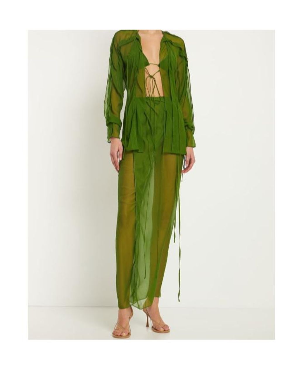 Christopher Esber Green Silk Chiffon Open Blouse Shirt Bra Set