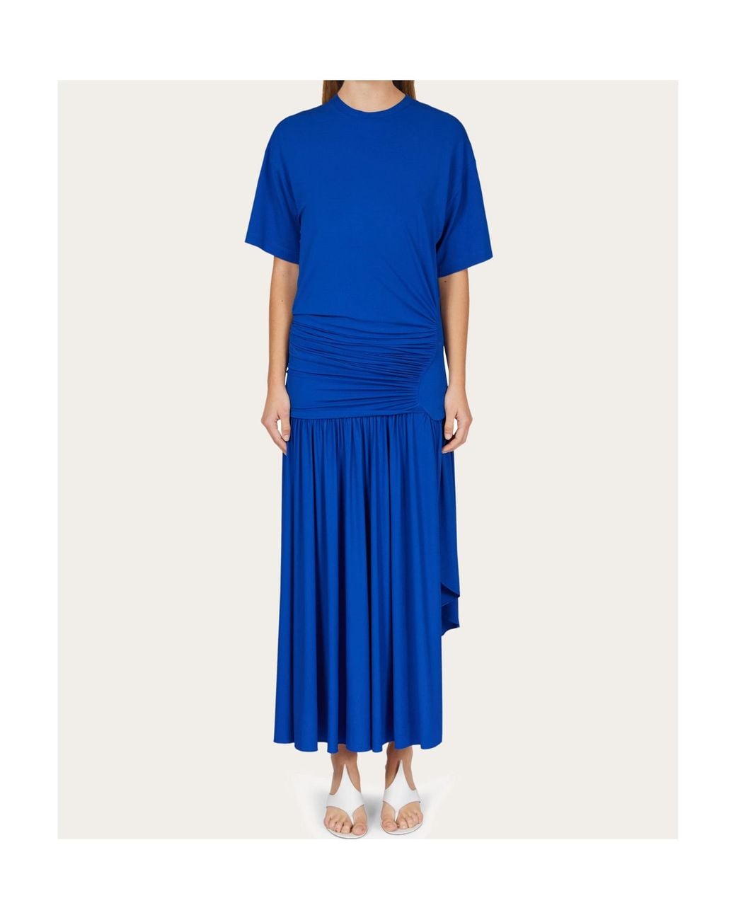 Ferragamo Blue Long T-Shirt Dress With Drape Detail