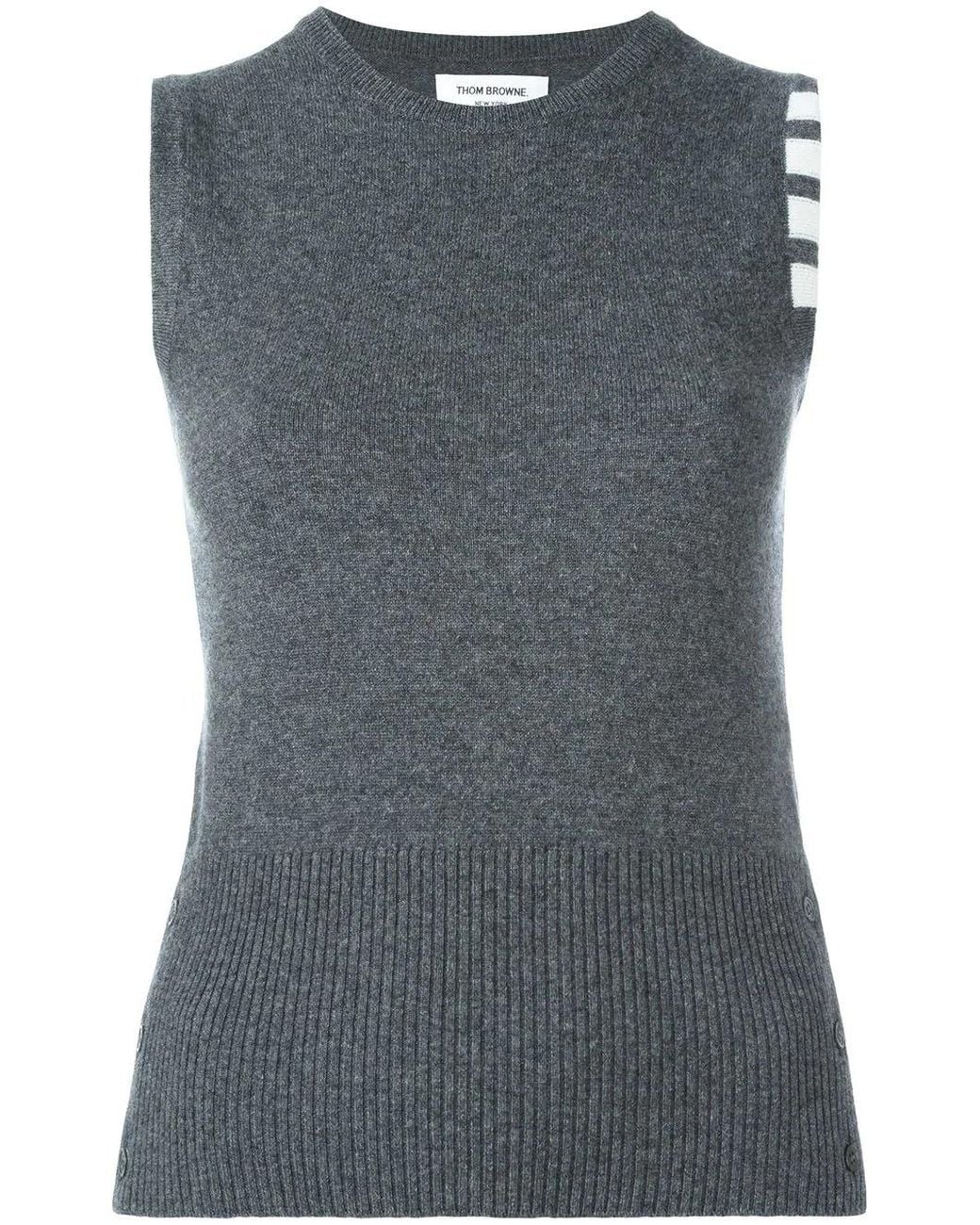 Thom Browne Gray Sleeveless Crew Neck Shell Top With 4-Bar Stripe