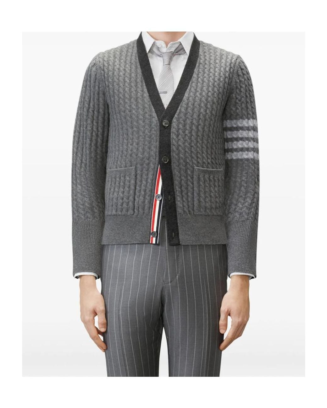 Thom Browne Gray Baby Cable Stitch 4-Bar Cardigan for men