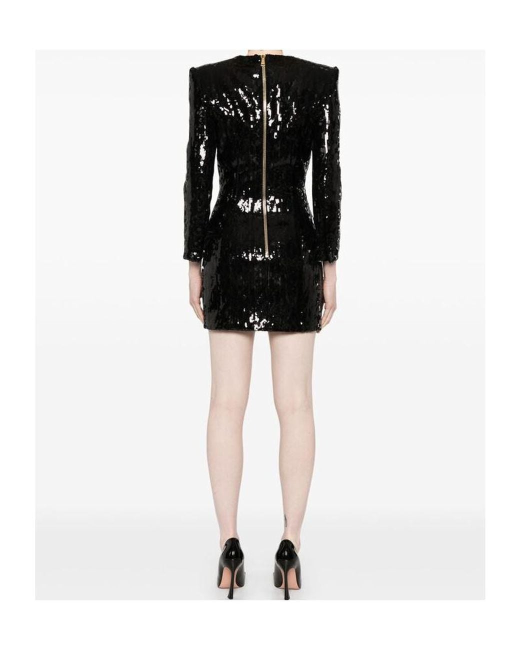 Balmain Black V-Neck Sequinned Mini Dress