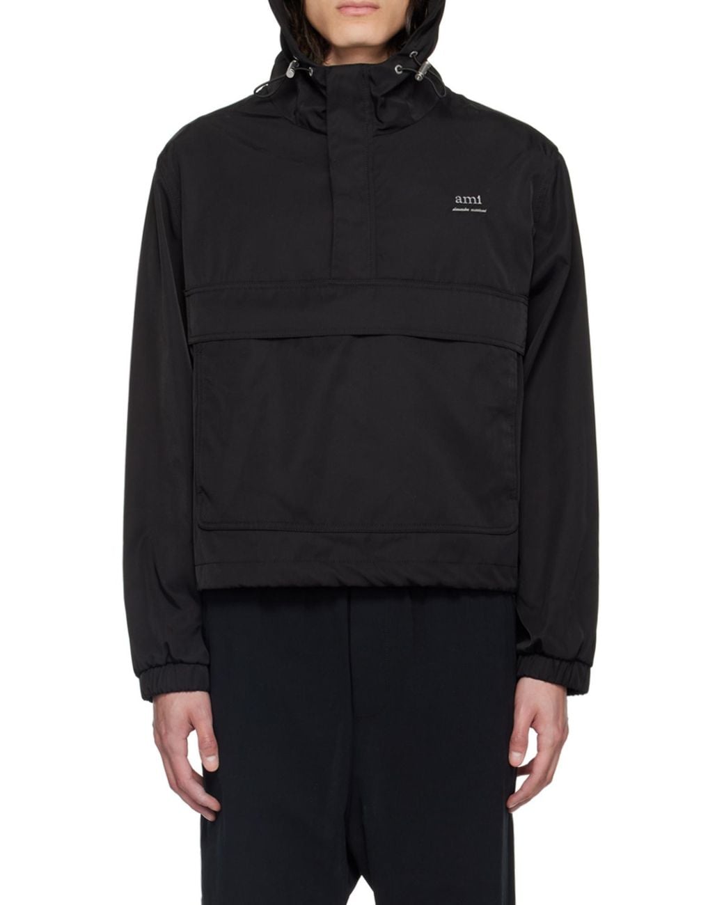 AMI Black Ami Logo Lettering Hooded Jacket for men