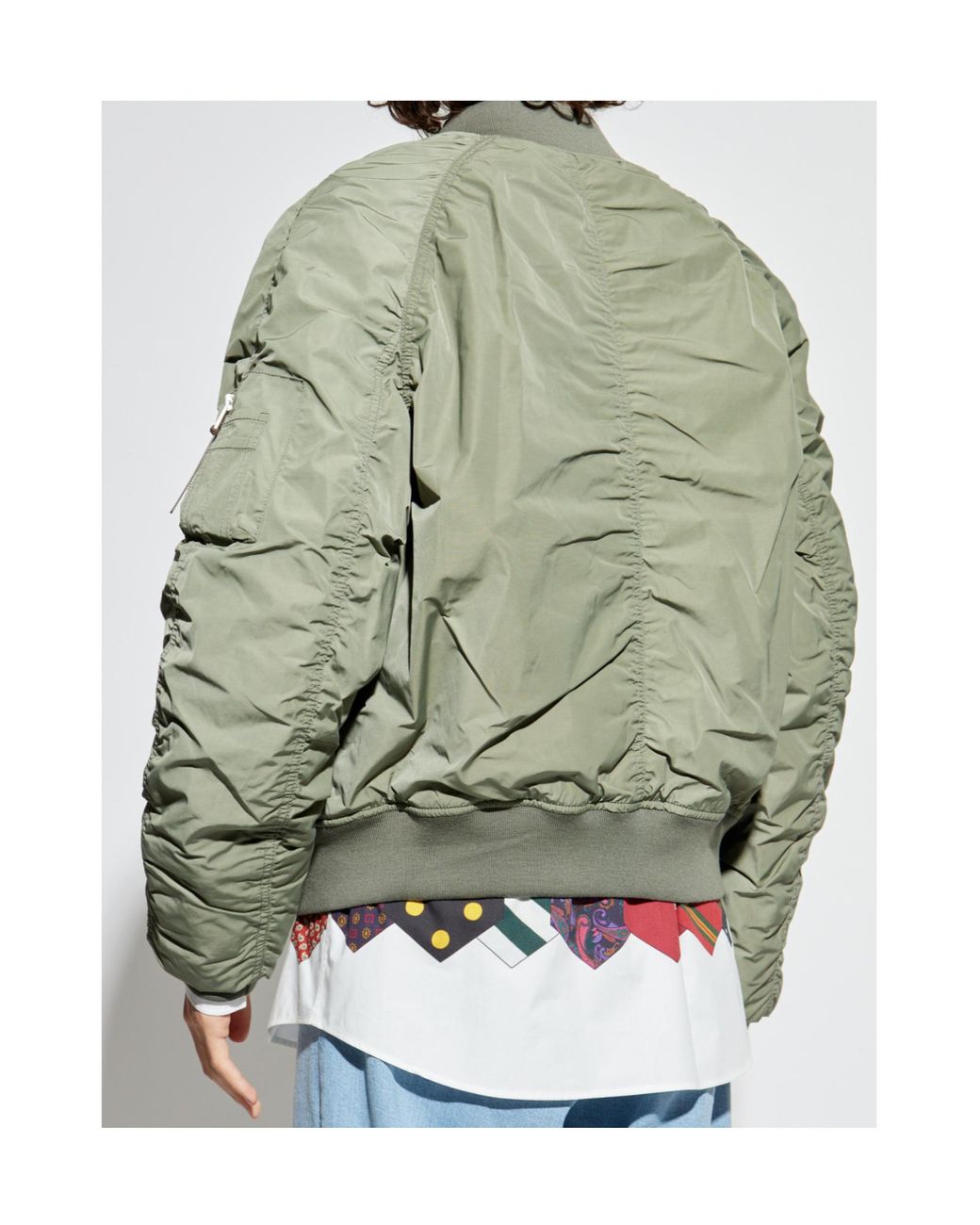 Moschino Green Ruched Zip-Up Bomber Jacket for men