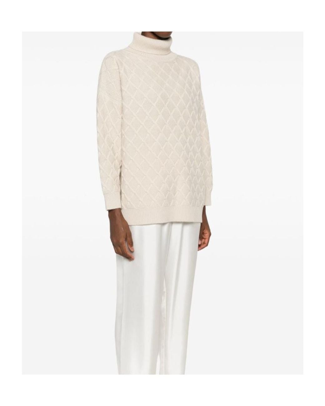 Max Mara Natural Oversized Diamond Wool And Cashmere Sweater