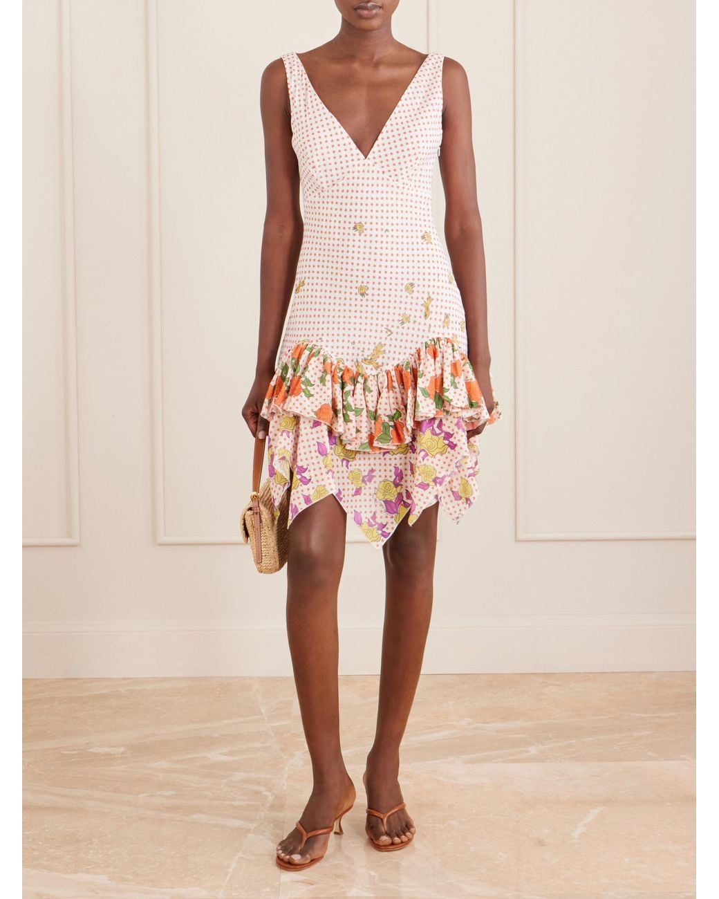 Donde Esteban White Pajaritos Y Rosas Ruffled Cotton Mini Dress