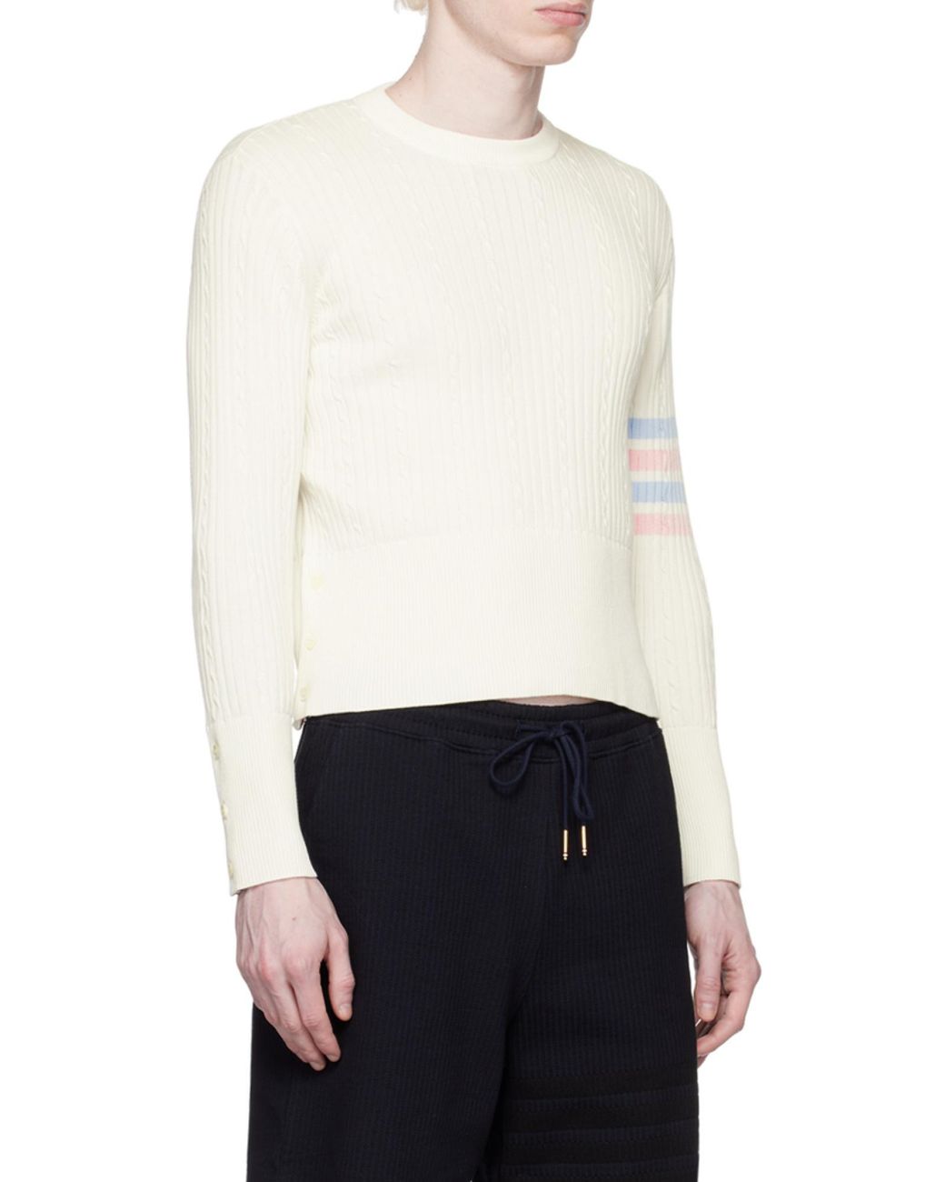 Thom Browne White 4-Bar Cable-Knit Jumper for men