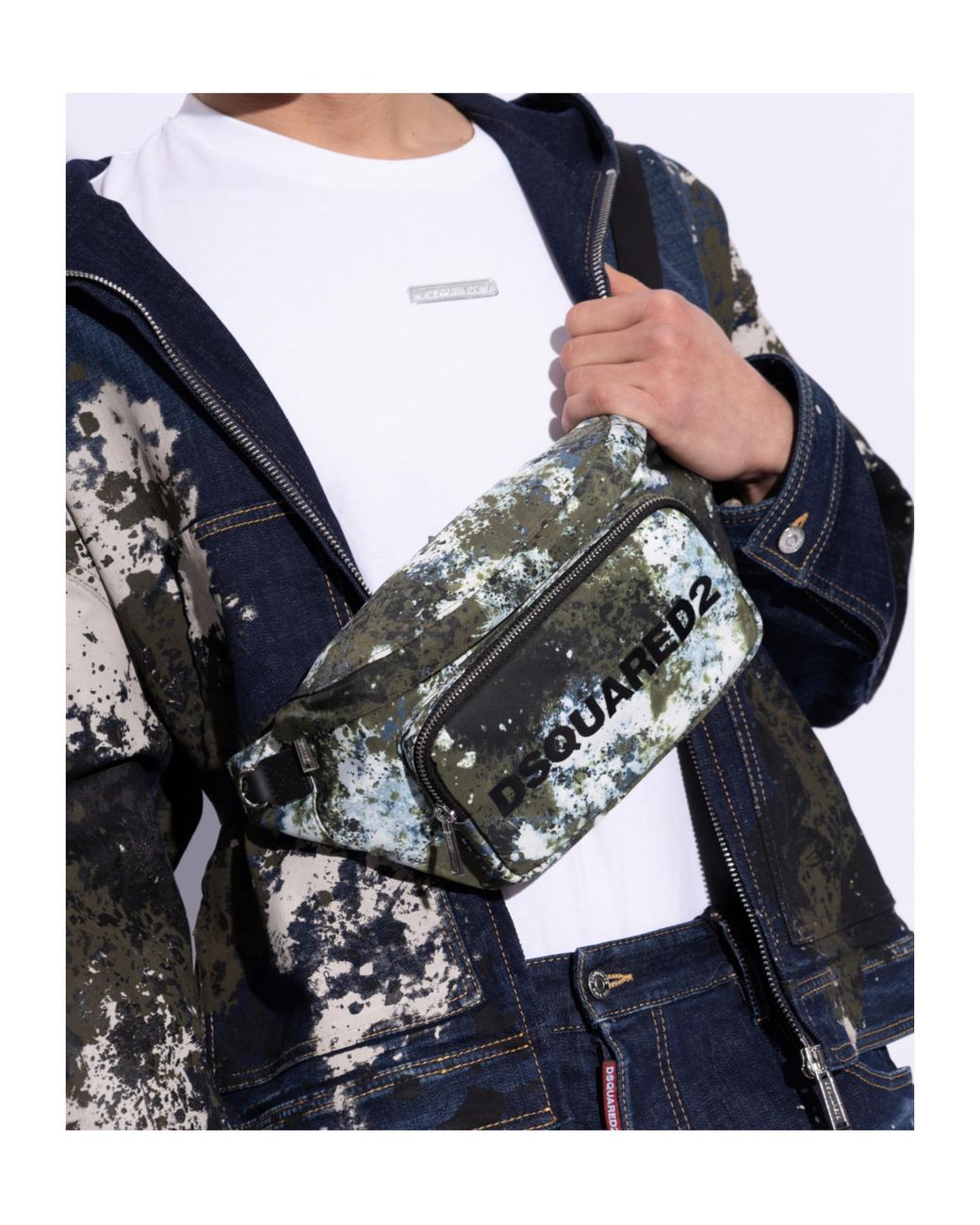DSquared² Green Splatter-Print Zipped Shoulder Bag for men