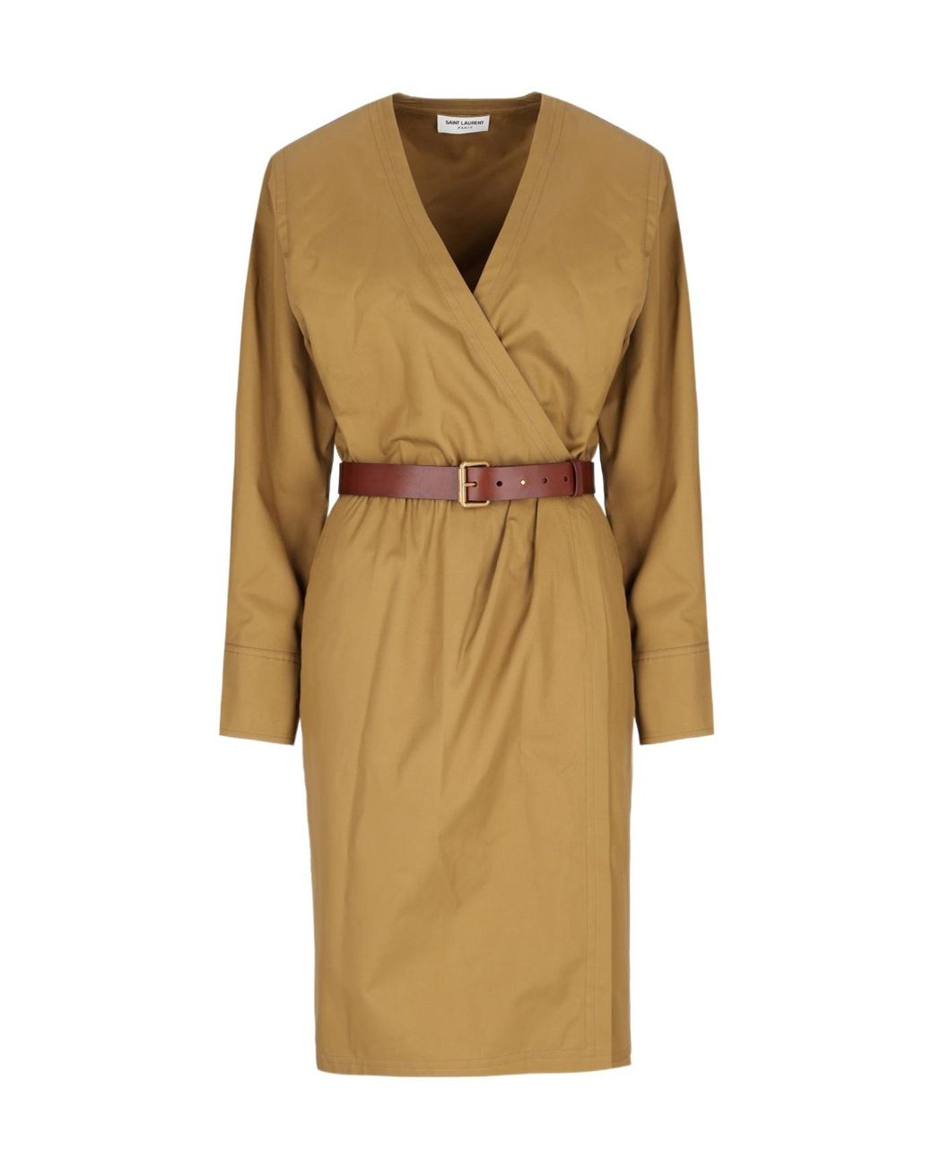 Saint Laurent Natural V-Neck Belted Dress