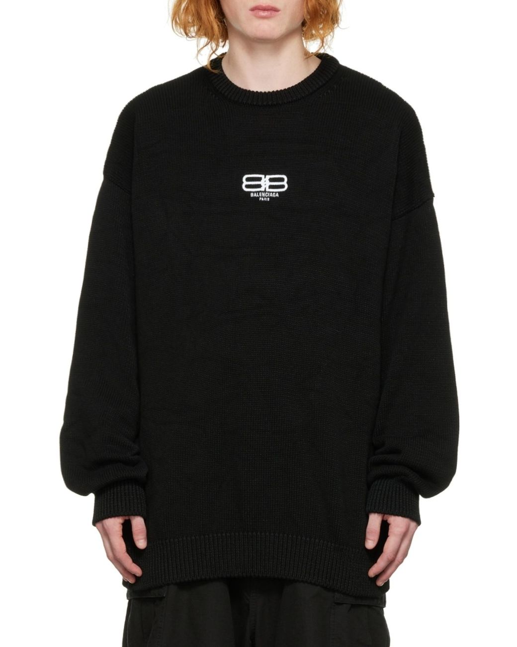 Balenciaga Blue Logo Embroidered Knit Jumper for men