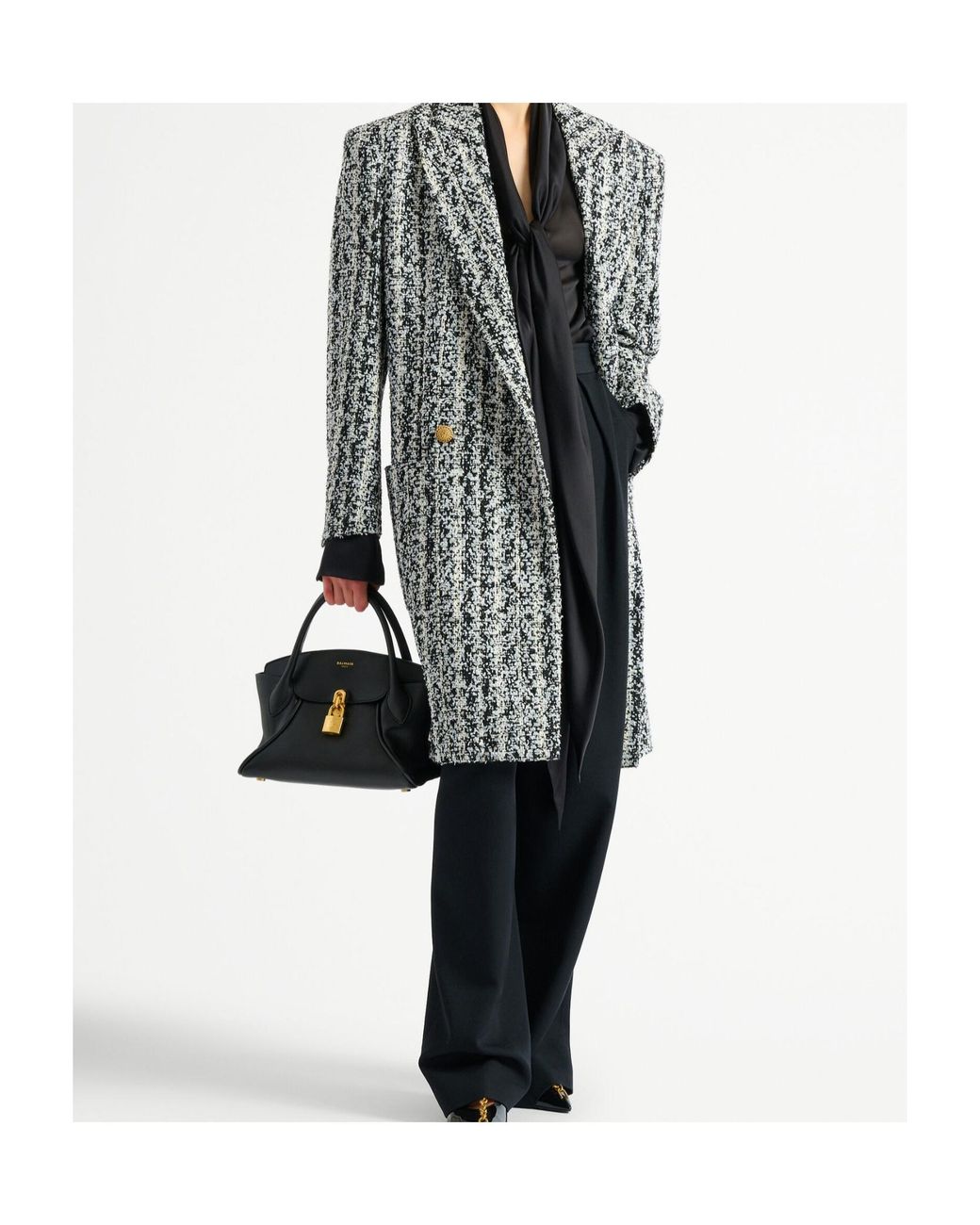 Balmain Black Silk Tie Collar Shirt