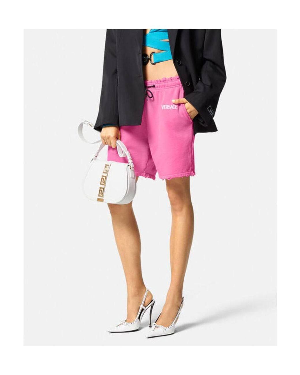Versace Pink Logo Embroidered Drawstring Shorts
