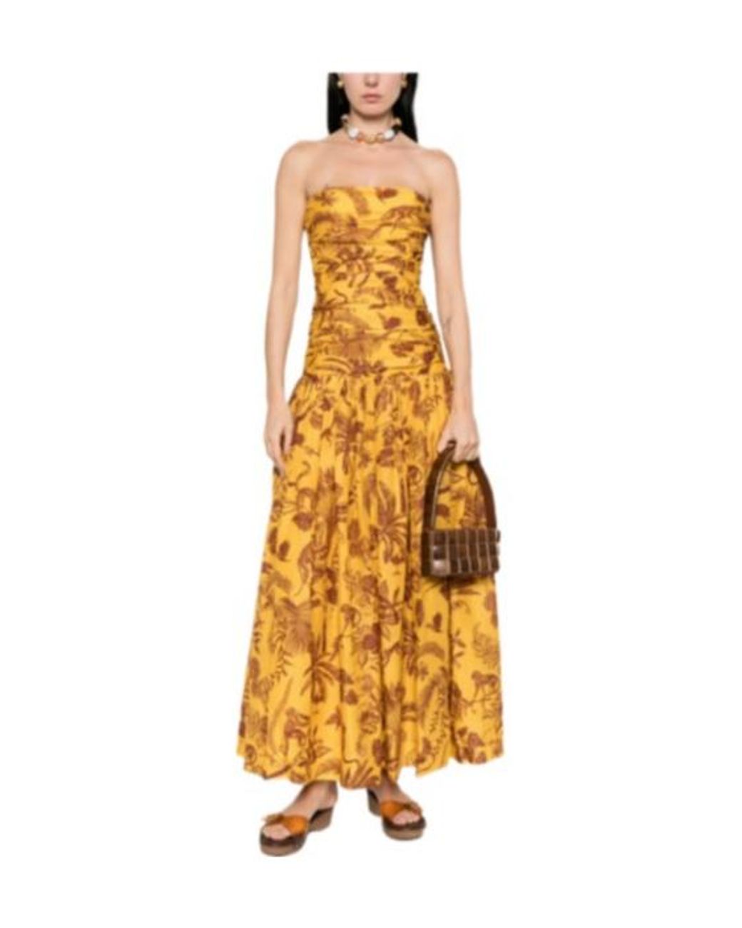 ALÉMAIS Yellow Ruched Floral Print Dress