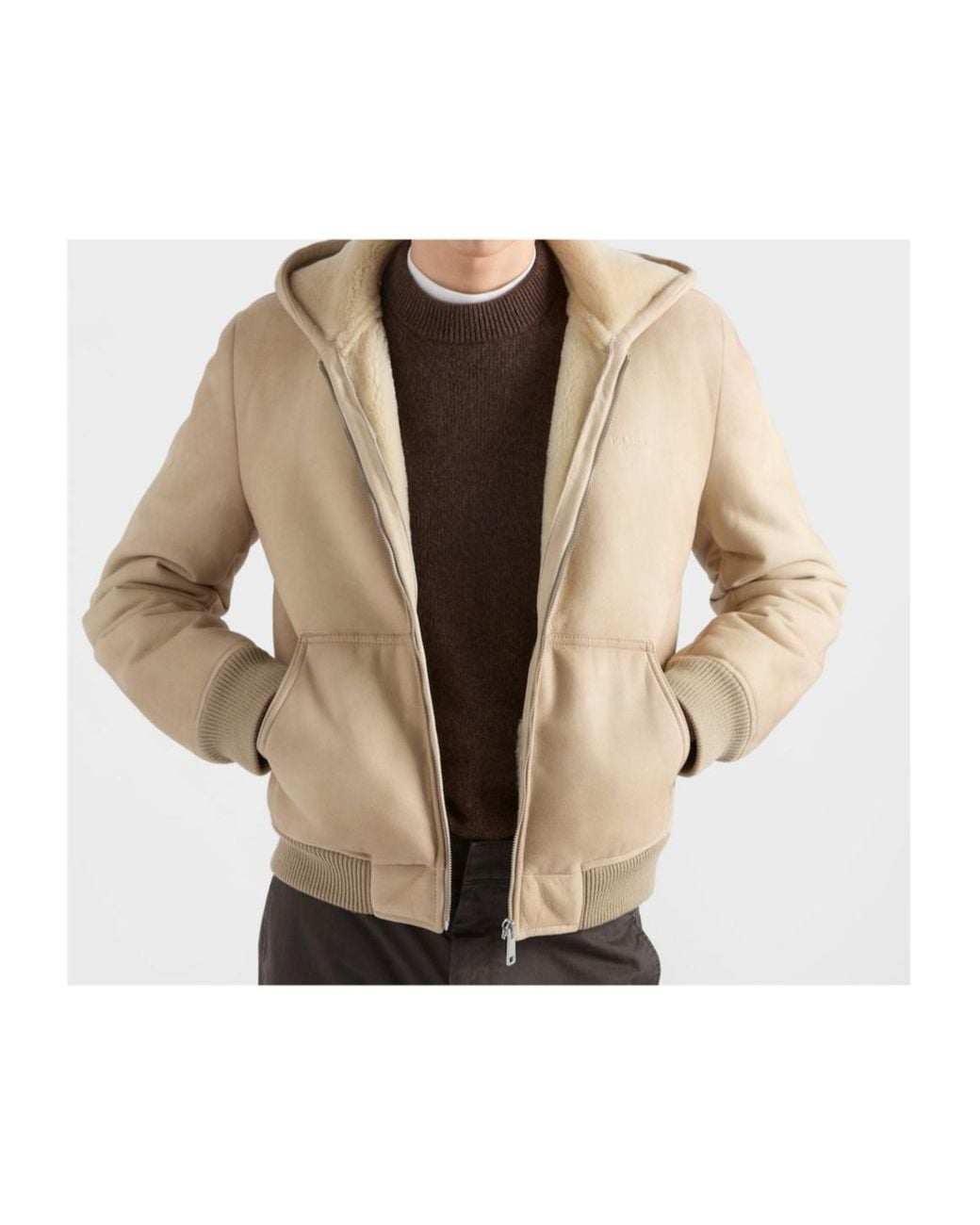 Prada Natural Shearling Bomber Jacket for men