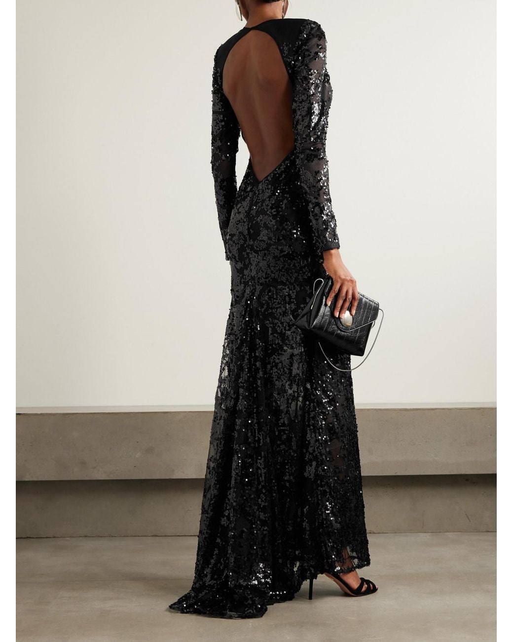 Victoria Beckham Black Sequin Gown