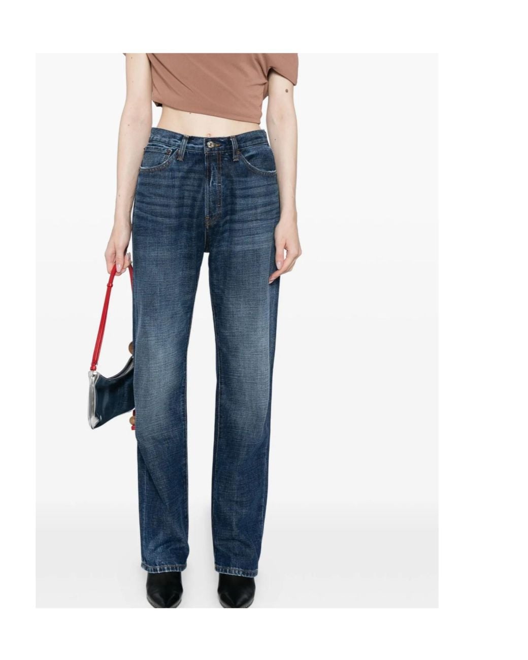 AYA MUSE Blue Buckled Straight Leg Jeans