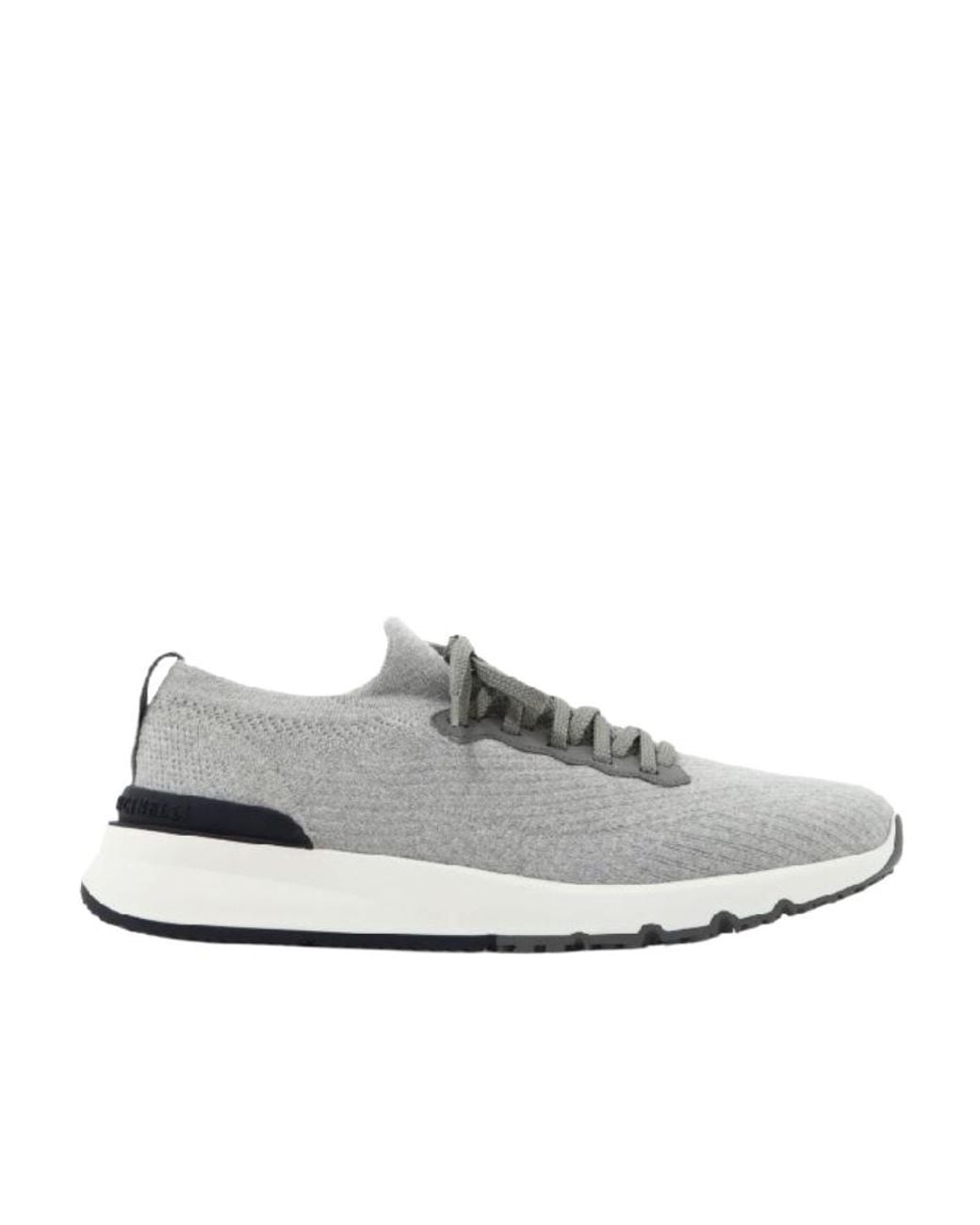 Brunello Cucinelli White Knitted Lace-Up Sneakers for men
