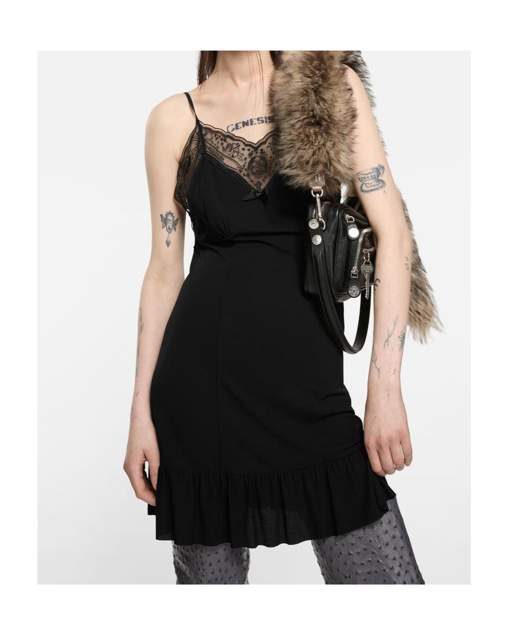 Acne Black Lace-Trim Mini Dress