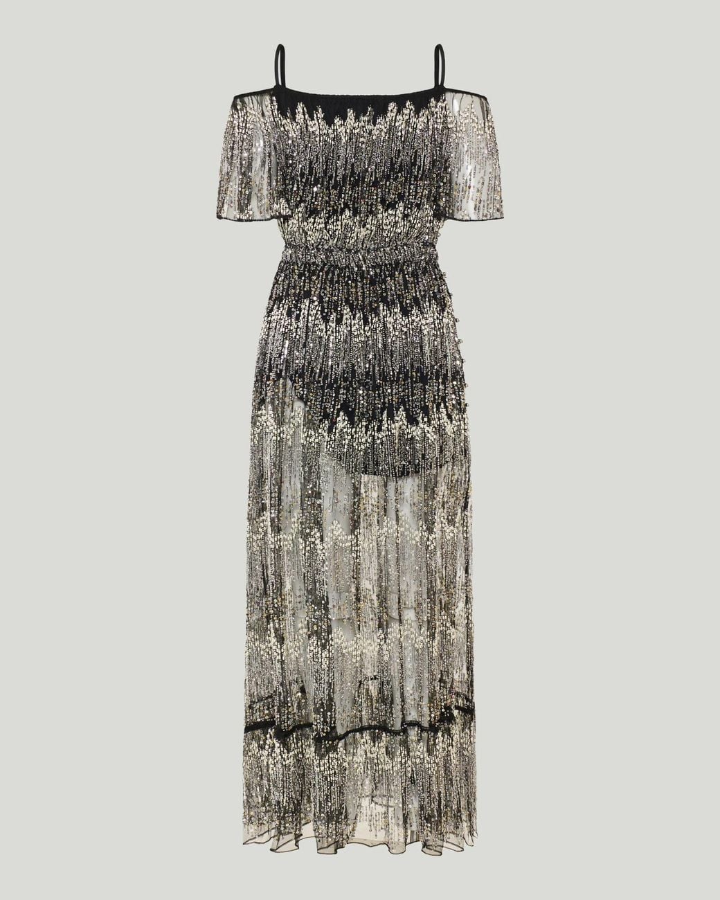 Rabanne Gray Sequin-Embellished Cold-Shoulder Maxi Dress