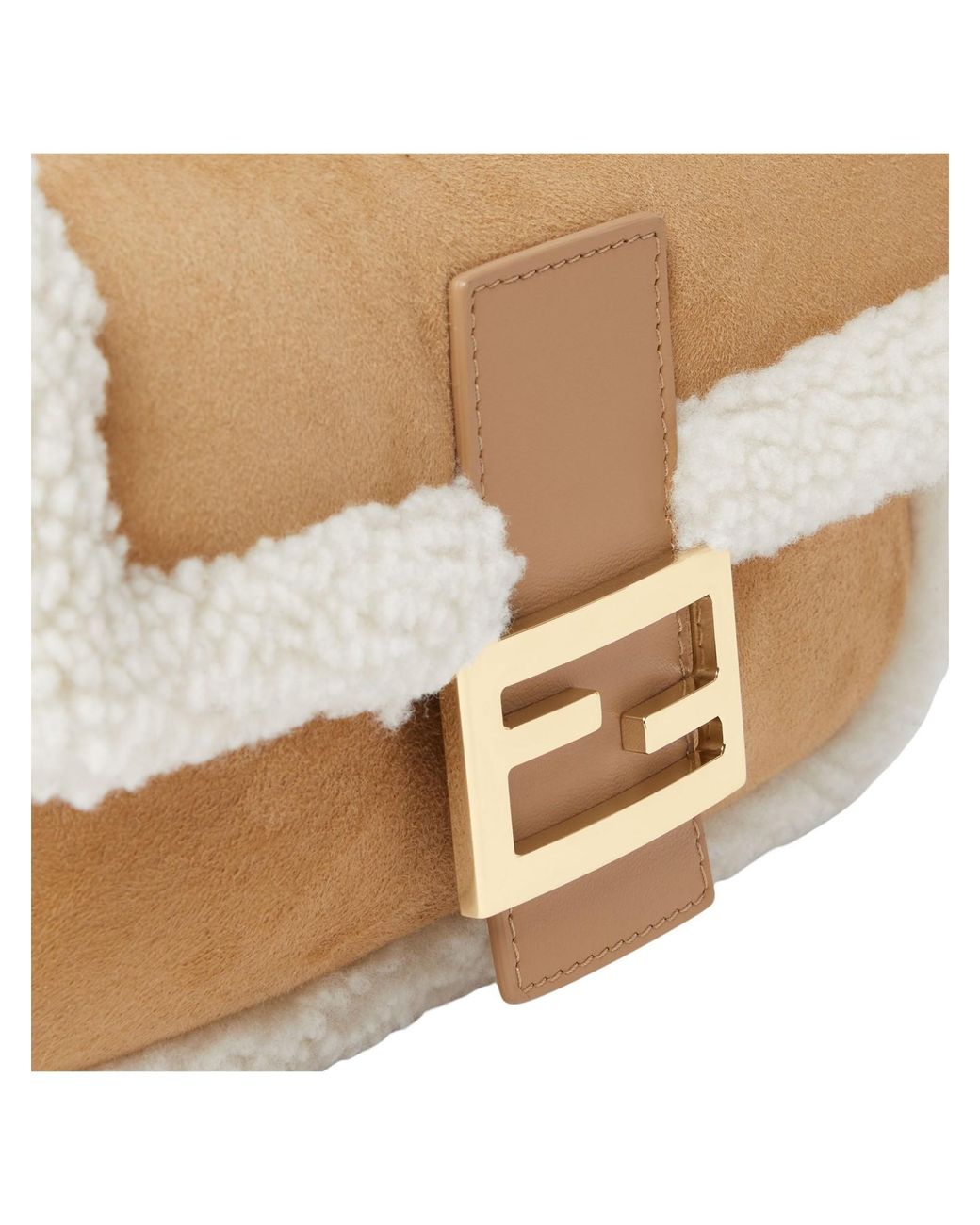 Fendi White Baguette 26424 Camel-Colored Shearling Bag