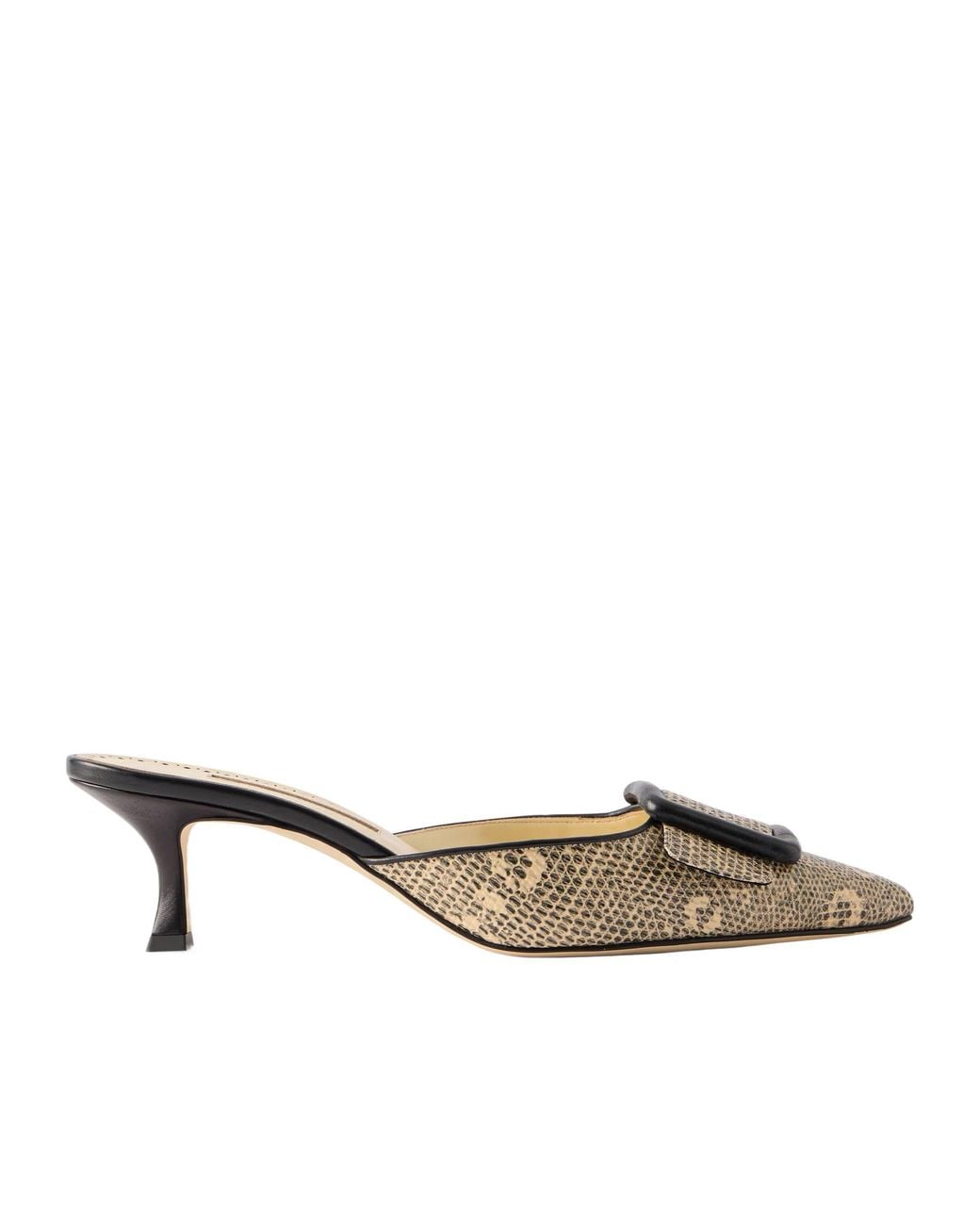 Manolo Blahnik Metallic Lizard-Effect Leather Mules