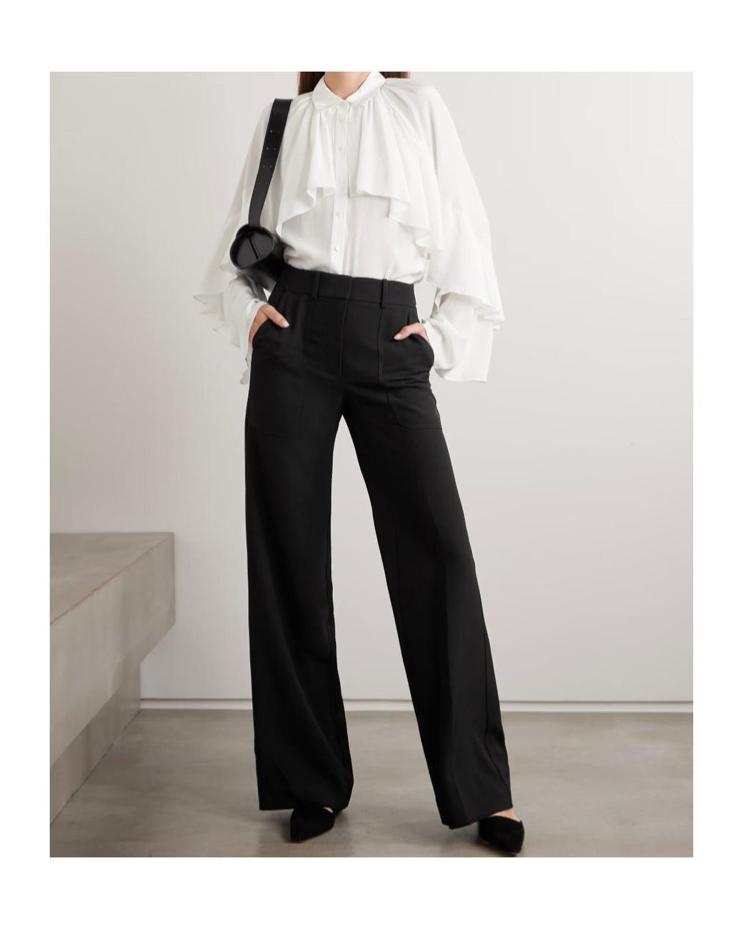 Veronica Beard Black Cole Stretch-Twill Wide-Leg Pants