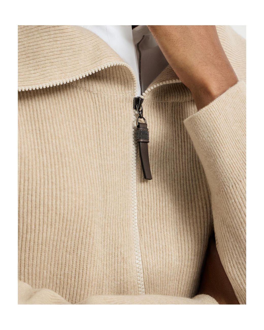 Brunello Cucinelli Natural Cashmere English Rib Knit Cardigan