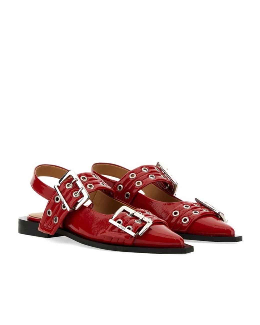 Ganni Red Feminine Buckle Slingback Ballerinas