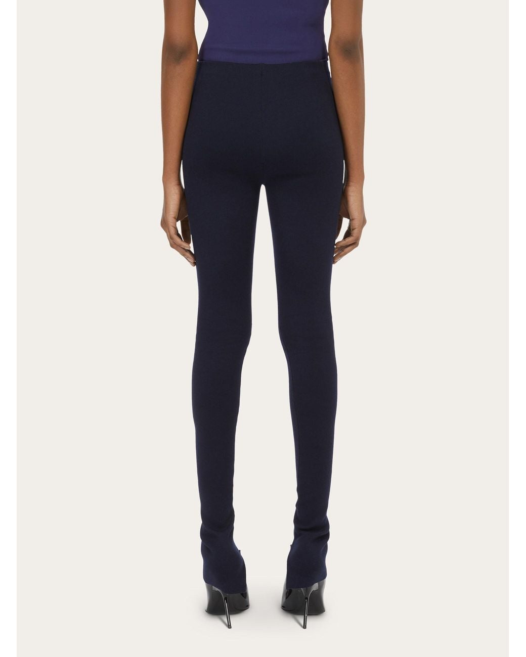 Ferragamo Blue Logo Plaque Stretched Trousers